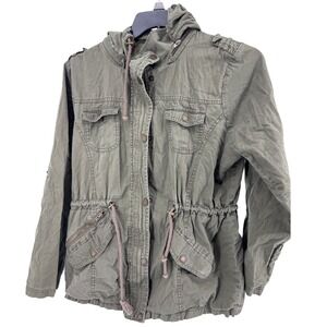Made by Johnny Womens Olive Green Utility Jacket Hoodie Drawstring Waist Size XL